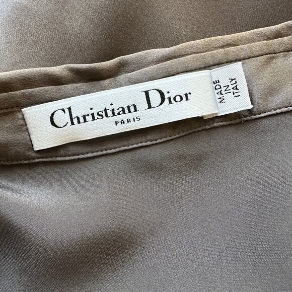 Christian Dior 100% Silk Taupe Brown Multi-Tonal Shimmer Button Blouse 14 - Picture 8 of 13